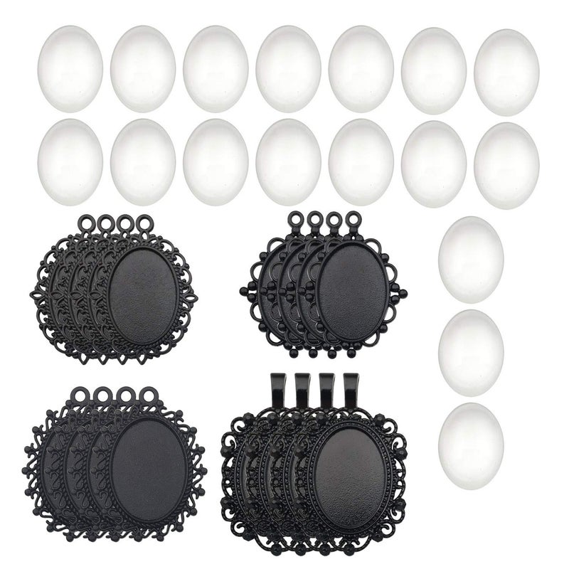 iloveDIYbeads All 32pcs(16 Sets) 18x25mm Enamel Black Oval Blank Bezel Pendant Trays Base Cabochon Settings Trays Pendant Blanks for Jewelry Making DIY Findings (M181) - Image 2